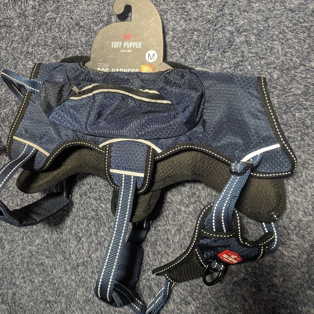 Medium,dark blue, Titian, dog harness by the brand Tuff Pupper